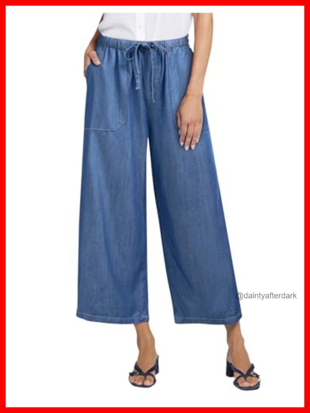 Wide Leg Cropped Jeans with Pockets Elastic Waist Pull On Loose Fit